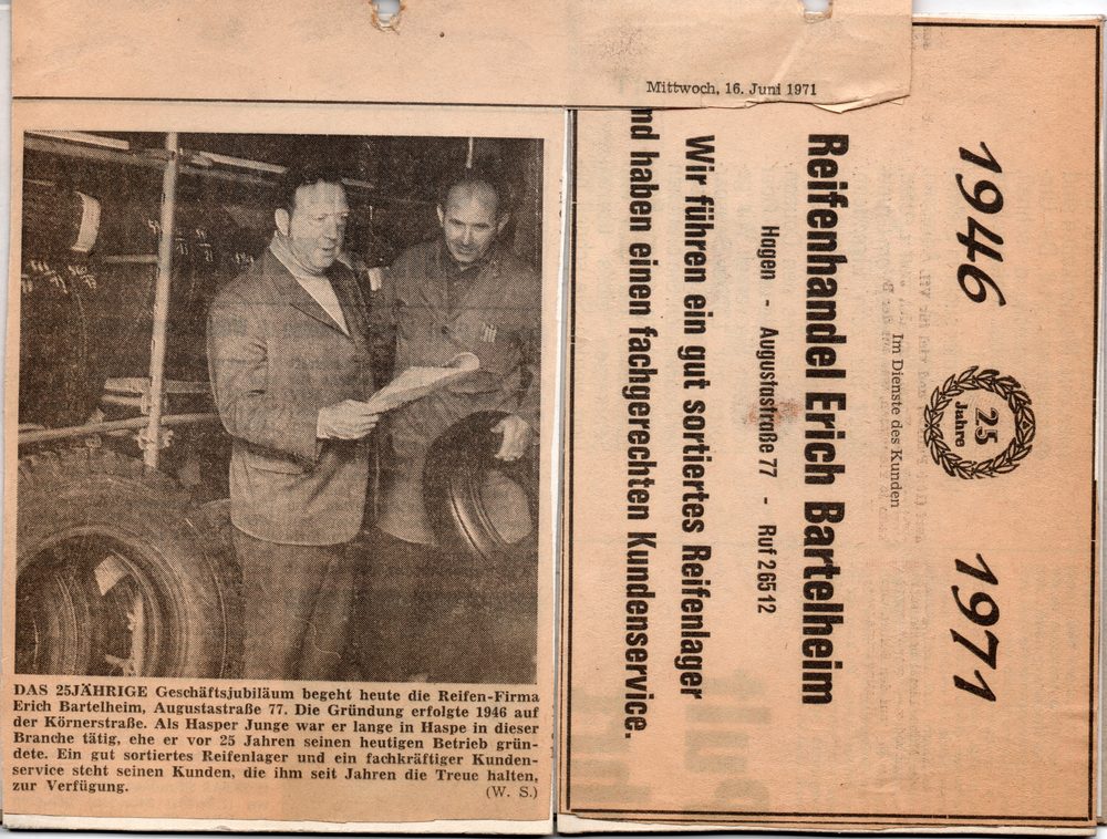 Zeitungsbericht 25 Jahre Reifen Bartelheim