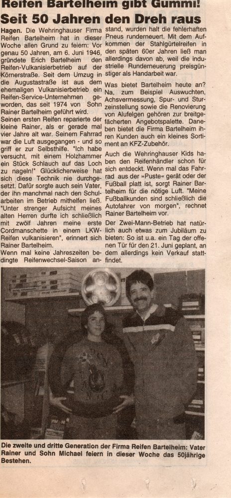 Zeitungsbericht 50 Jahre Reifen Bartelheim